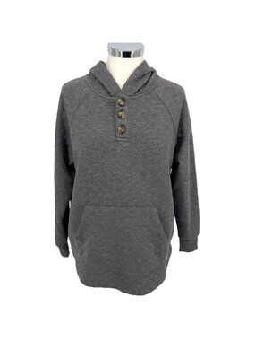 Market & Spruce Quilted Hooded Button-Up Pullover Sweatshirt Gray Size Large NWT